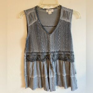 Style & Co. Charcoal Sleeveless Top with Lace Accents